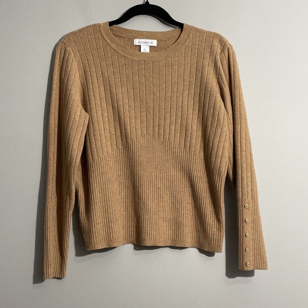 Liz Claiborne Tan Petite Large Knit Sweater Women’s PL Long Sleeve Pullover